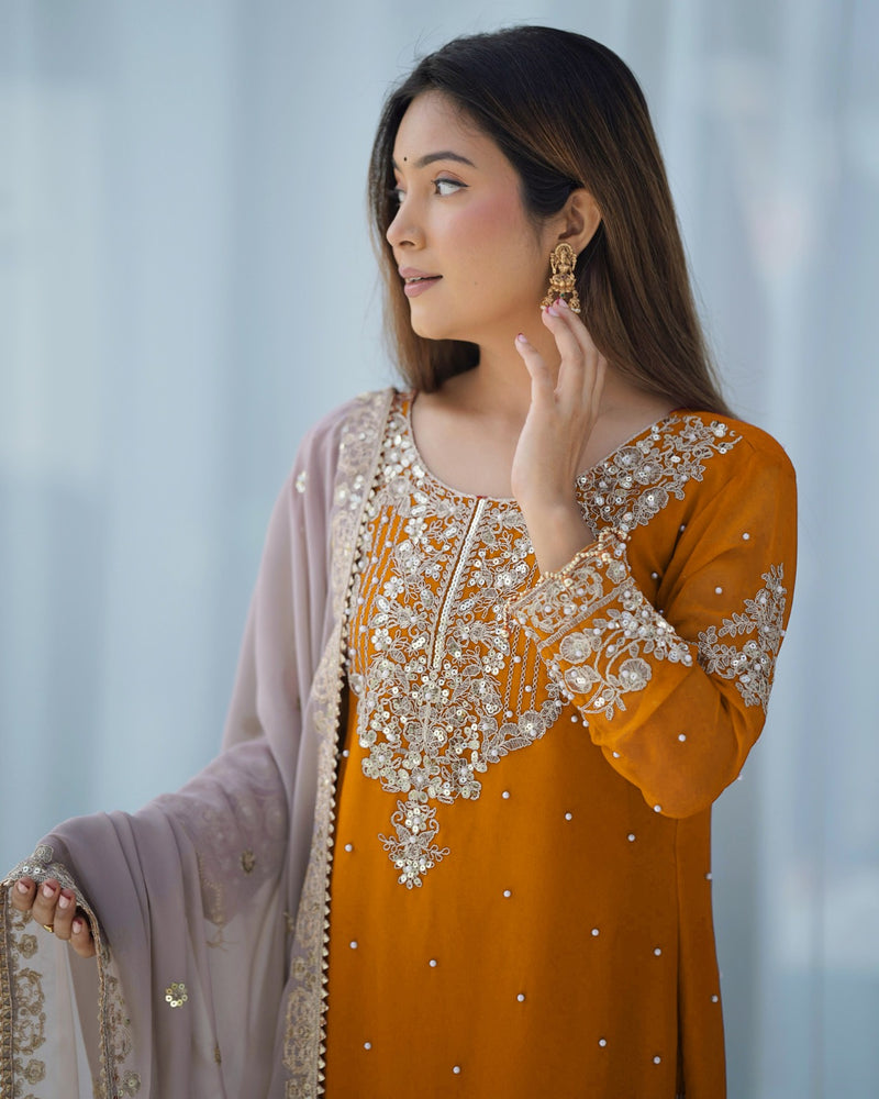 Designer Georgette Yellow Haldi Lehenga