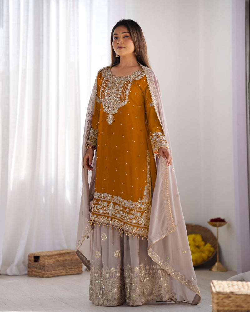 Designer Georgette Yellow Haldi Lehenga