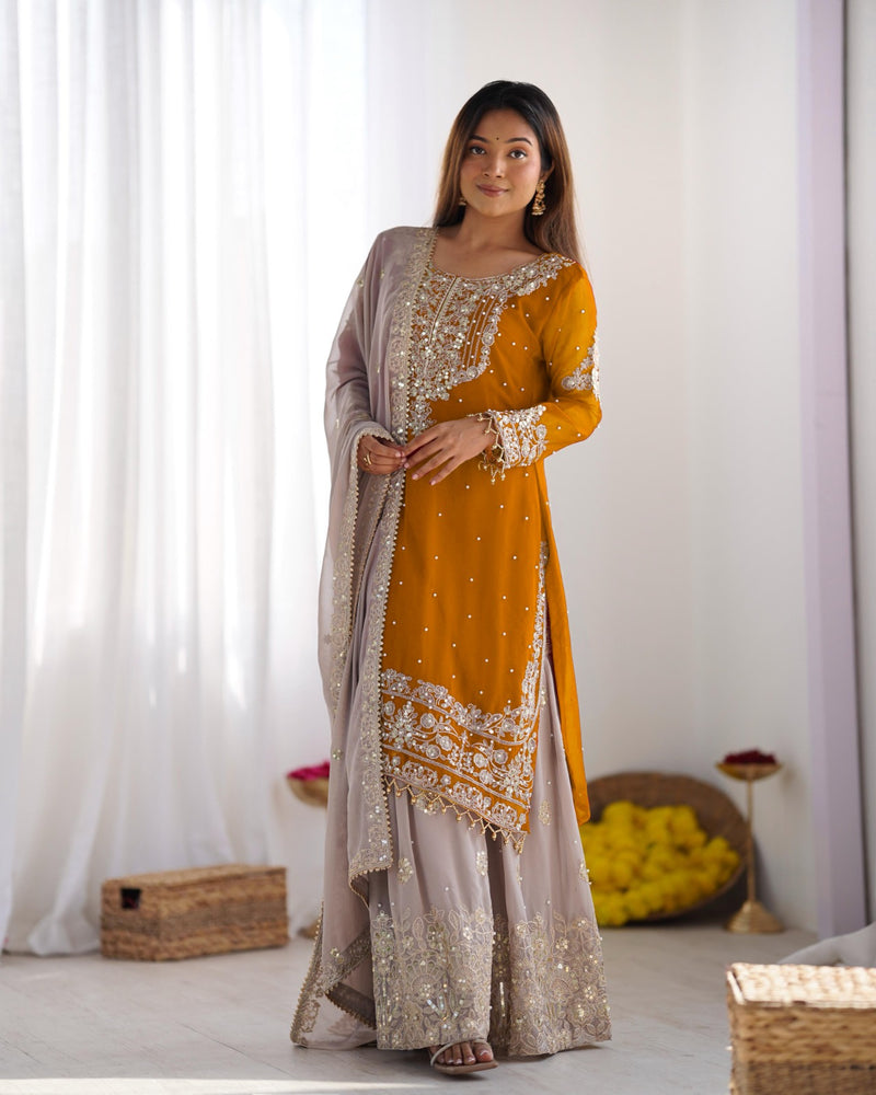 Designer Georgette Yellow Haldi Lehenga