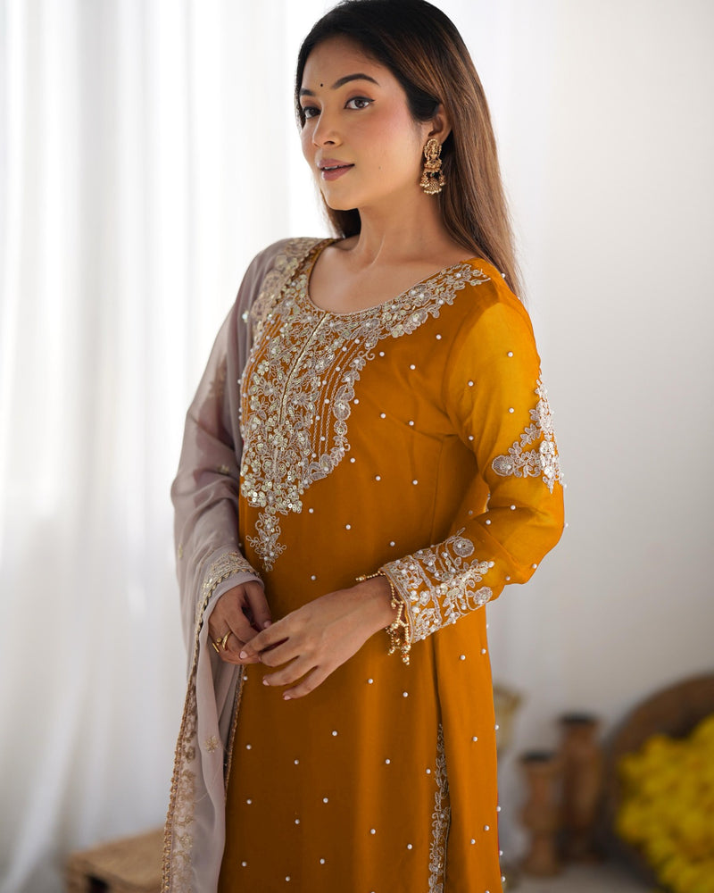 Designer Georgette Yellow Haldi Lehenga
