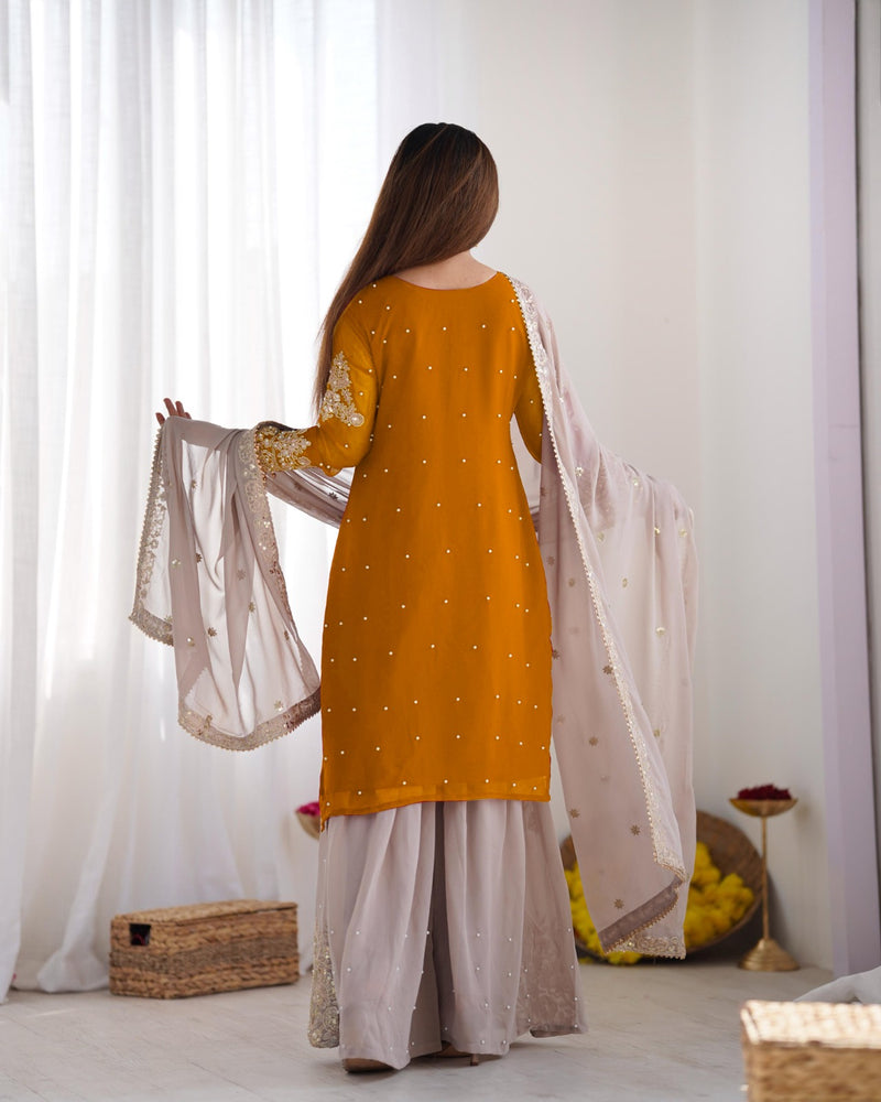 Designer Georgette Yellow Haldi Lehenga
