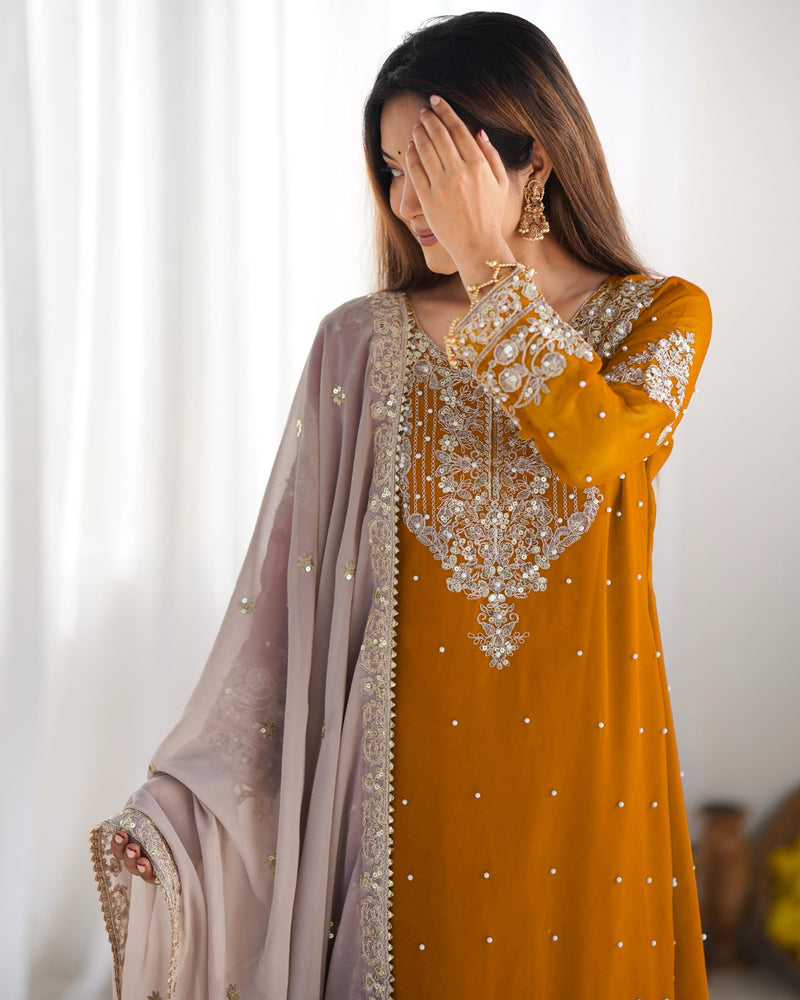Designer Georgette Yellow Haldi Lehenga