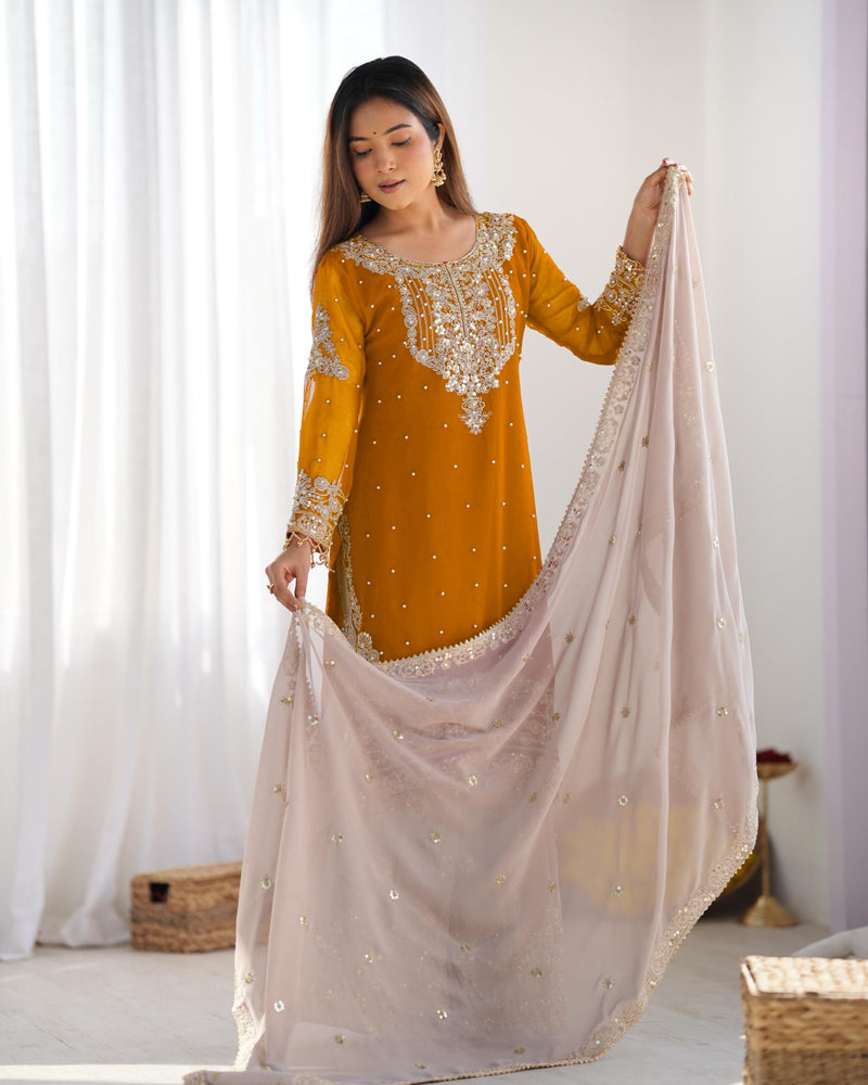 Designer Georgette Yellow Haldi Lehenga