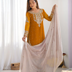 Designer Georgette Yellow Haldi Lehenga
