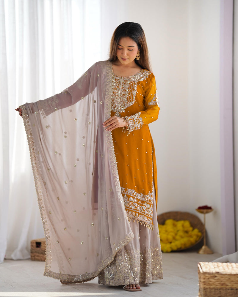 Designer Georgette Yellow Haldi Lehenga