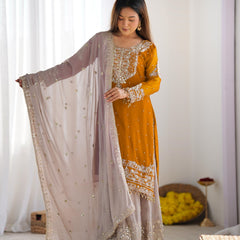 Designer Georgette Yellow Haldi Lehenga
