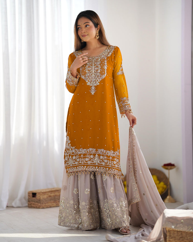 Designer Georgette Yellow Haldi Lehenga