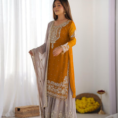Designer Georgette Yellow Haldi Lehenga