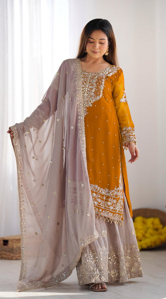 Designer Georgette Yellow Haldi Lehenga