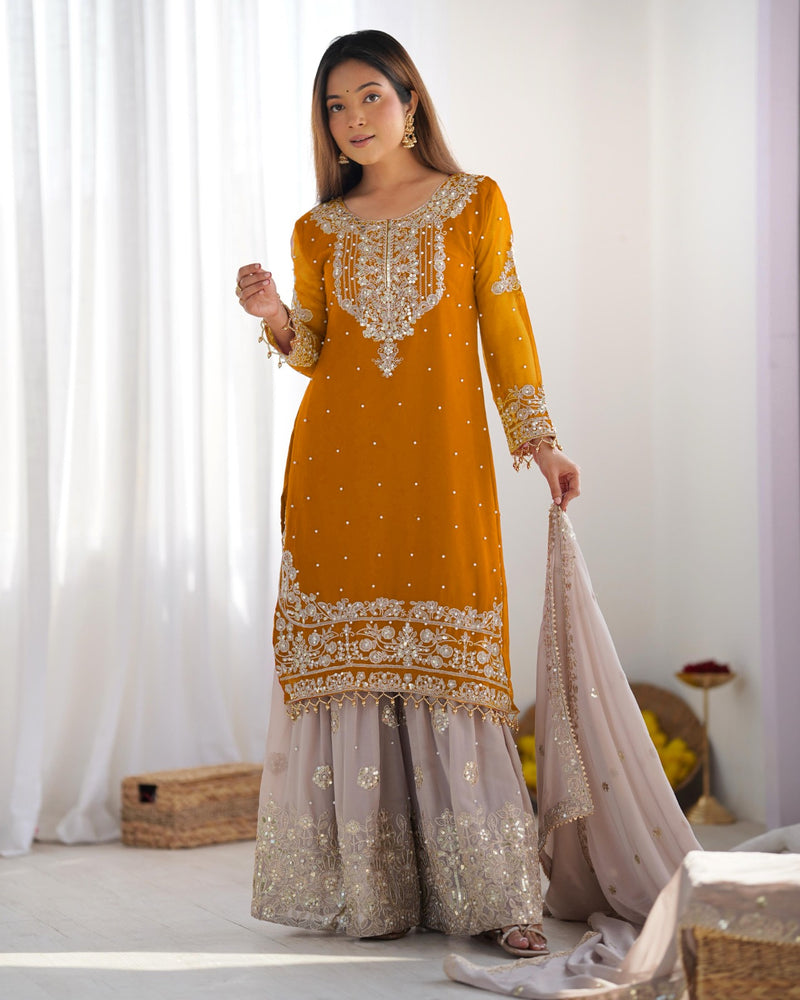 Designer Georgette Yellow Haldi Lehenga