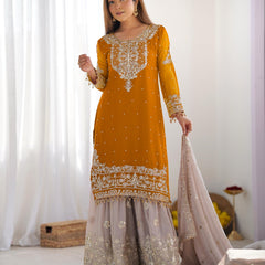 Designer Georgette Yellow Haldi Lehenga