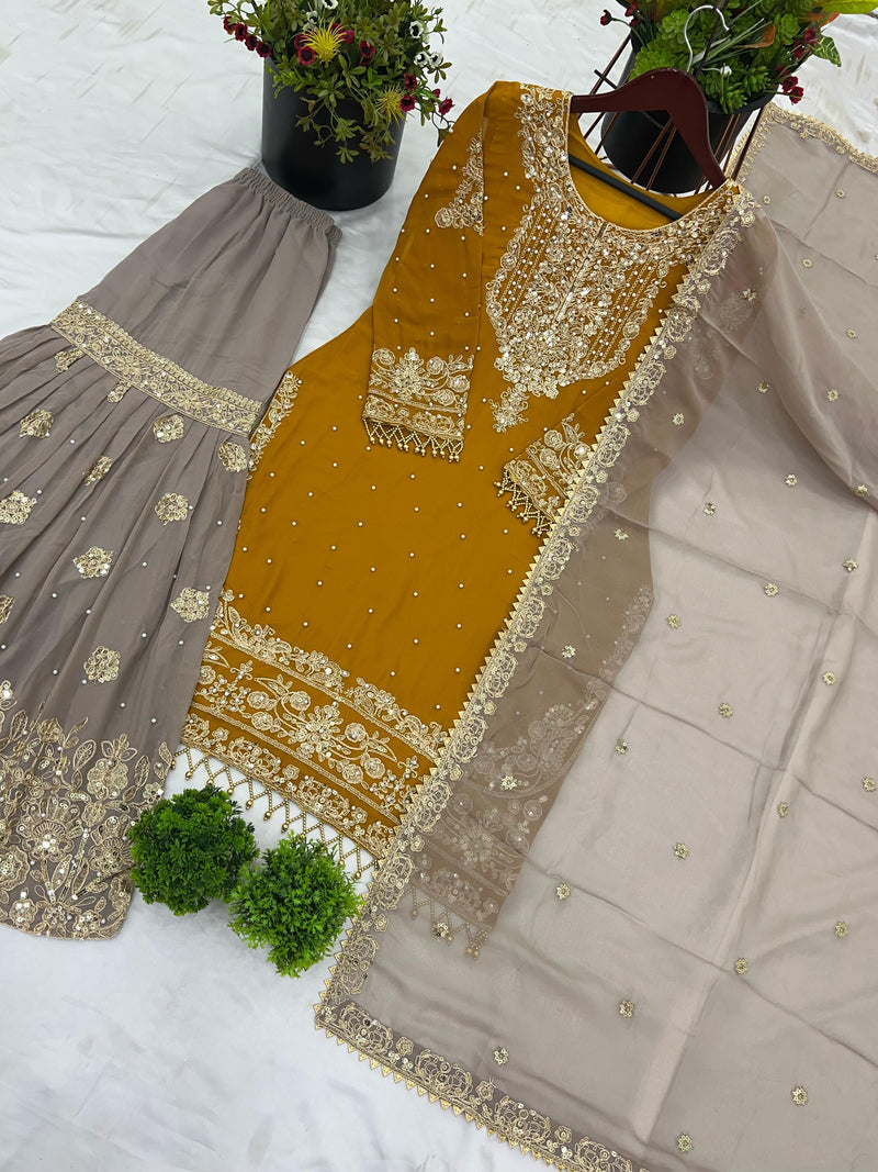 Designer Georgette Yellow Haldi Lehenga