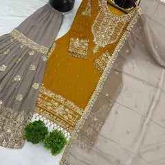 Designer Georgette Yellow Haldi Lehenga