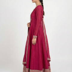Dark Pink Pure Vichitra Silk Anarkali Lehenga