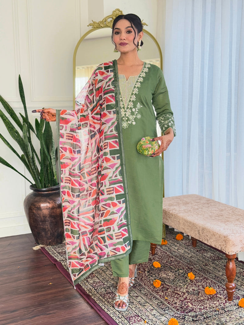 Women pure linen Dupatta kurta Sets