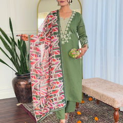 Women pure linen Dupatta kurta Sets
