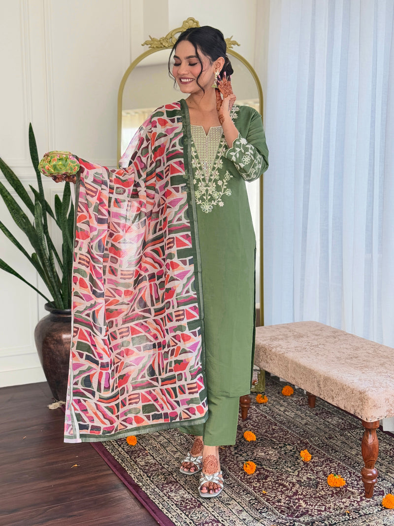 Women pure linen Dupatta kurta Sets