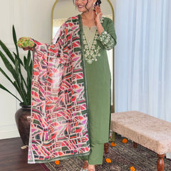 Women pure linen Dupatta kurta Sets