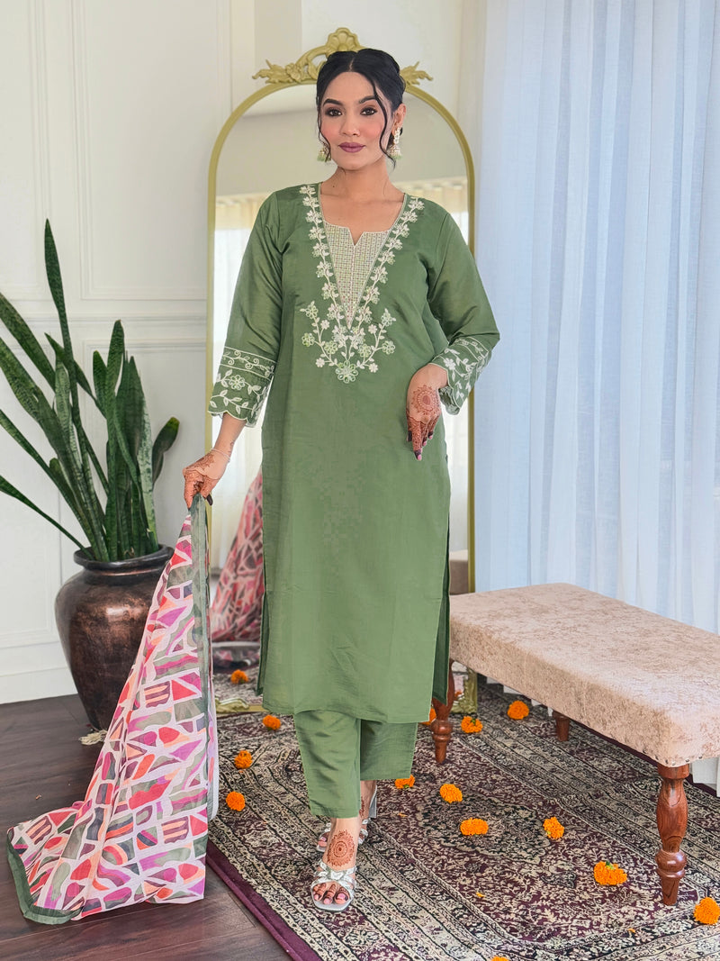Women pure linen Dupatta kurta Sets
