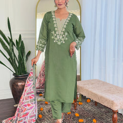 Women pure linen Dupatta kurta Sets