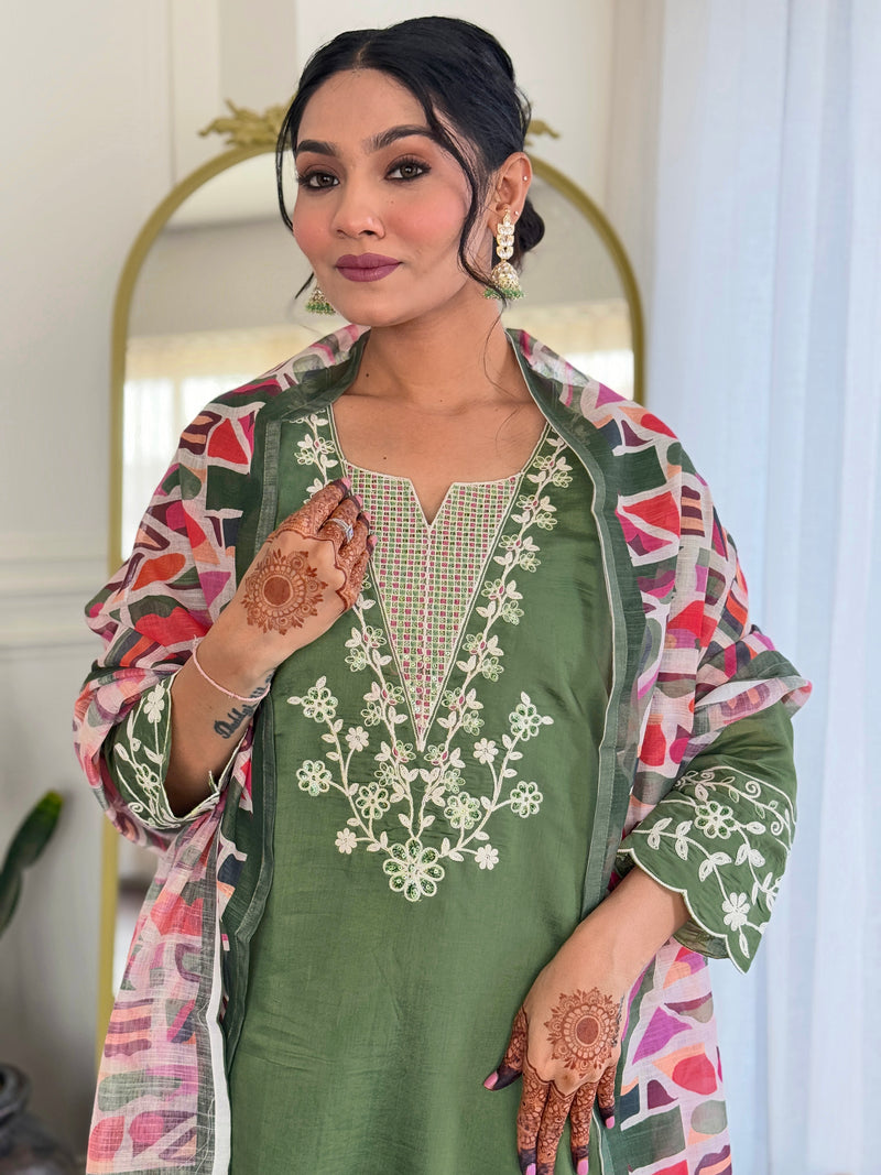 Women pure linen Dupatta kurta Sets