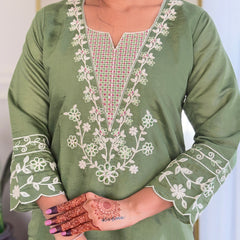 Women pure linen Dupatta kurta Sets