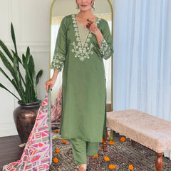 Women pure linen Dupatta kurta Sets