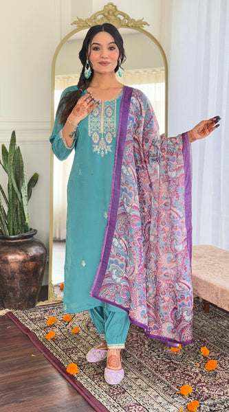 Trendy Embellished Kurta With Bottom & Dupatta