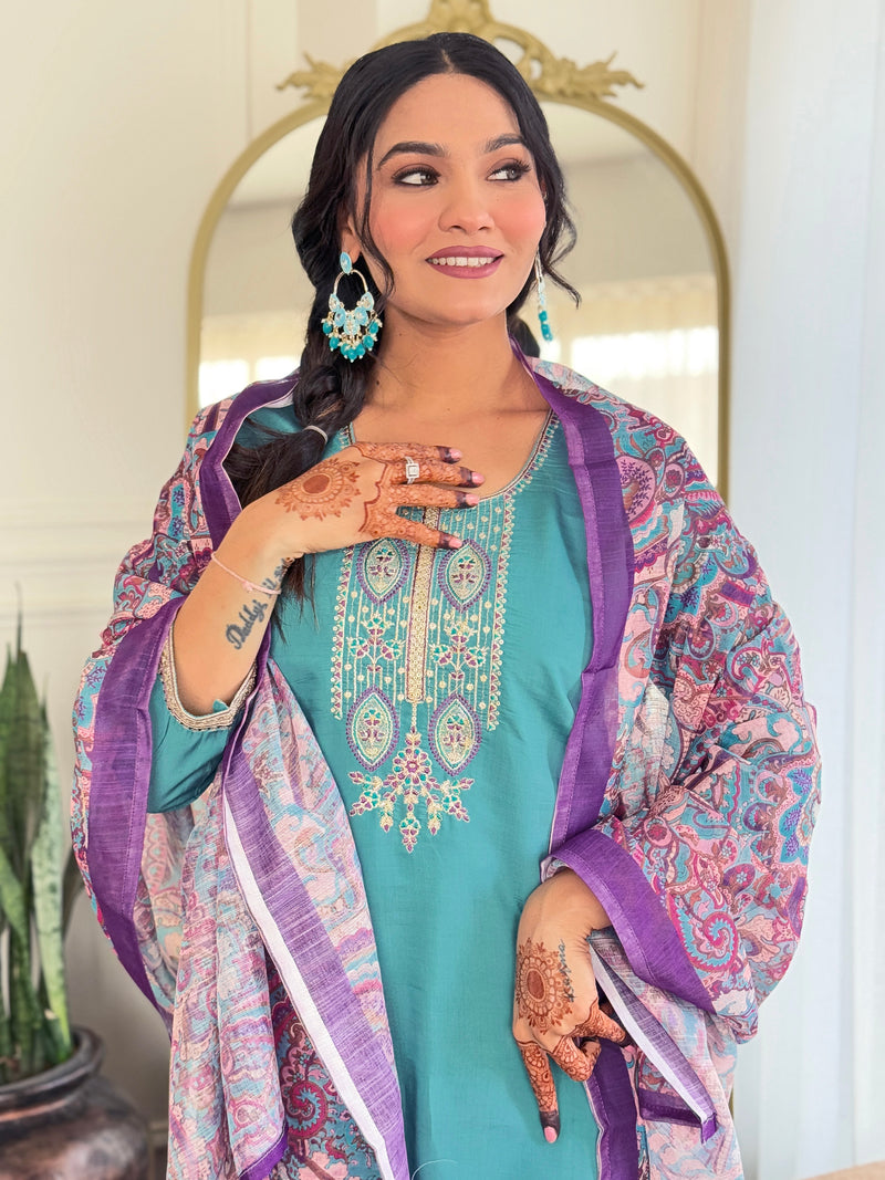Trendy Embellished Kurta With Bottom & Dupatta