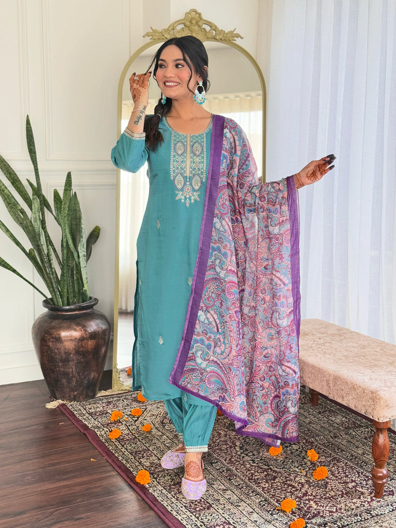 Trendy Embellished Kurta With Bottom & Dupatta