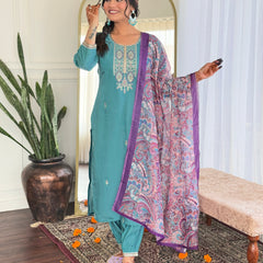 Trendy Embellished Kurta With Bottom & Dupatta