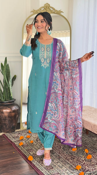 Trendy Embellished Kurta With Bottom & Dupatta