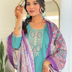 Trendy Embellished Kurta With Bottom & Dupatta