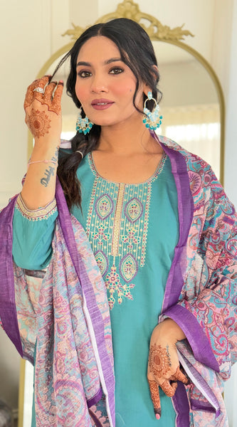 Trendy Embellished Kurta With Bottom & Dupatta