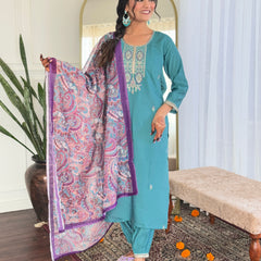 Trendy Embellished Kurta With Bottom & Dupatta