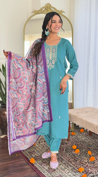 Trendy Embellished Kurta With Bottom & Dupatta
