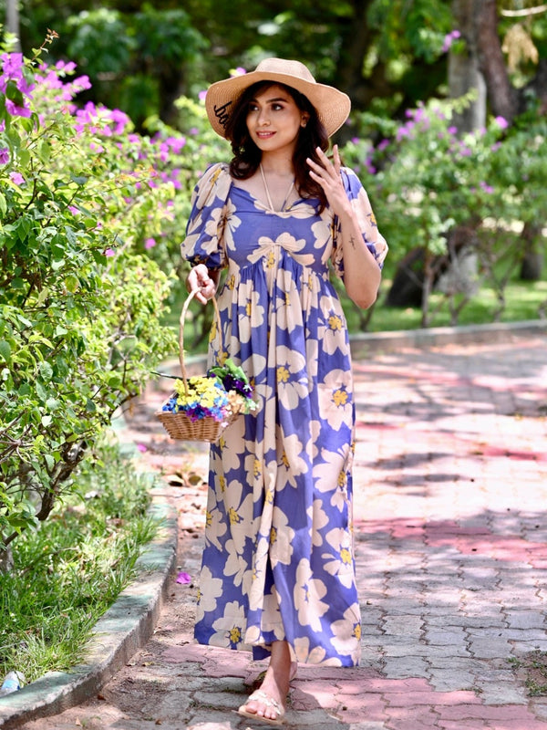 Lavender Blossom Floral Maxi Gown