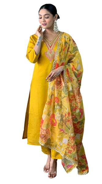 Mustard Embroidery Designer Kurta Set