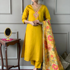 Mustard Embroidery Designer Kurta Set