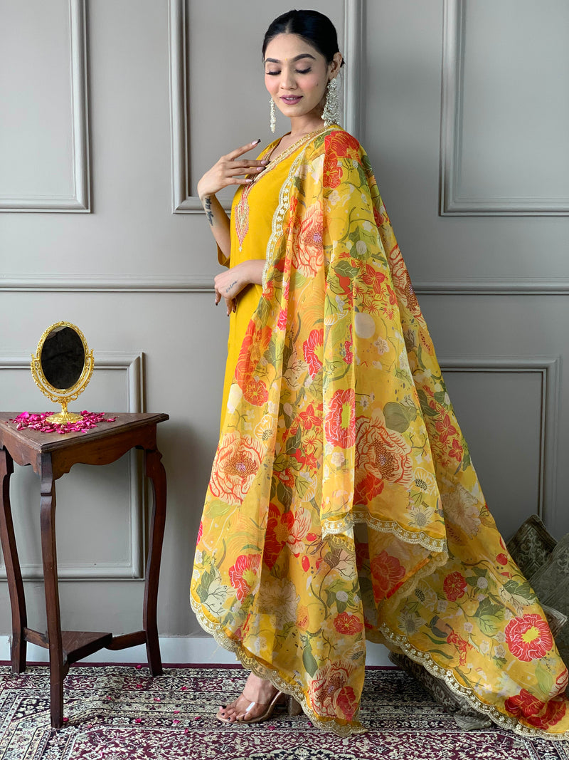 Mustard Embroidery Designer Kurta Set