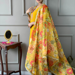 Mustard Embroidery Designer Kurta Set