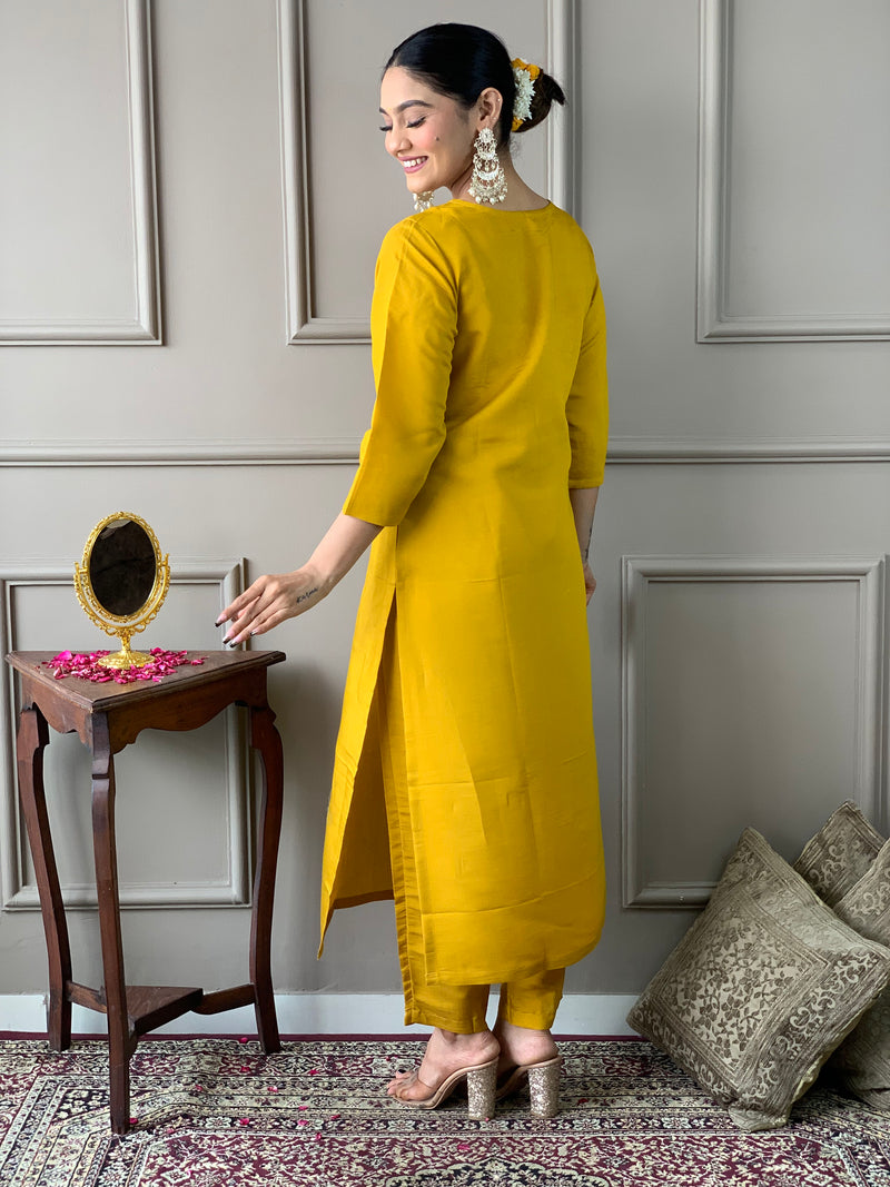Mustard Embroidery Designer Kurta Set