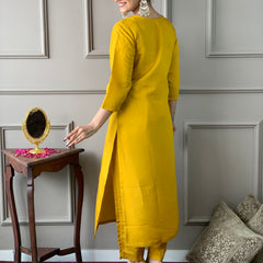Mustard Embroidery Designer Kurta Set
