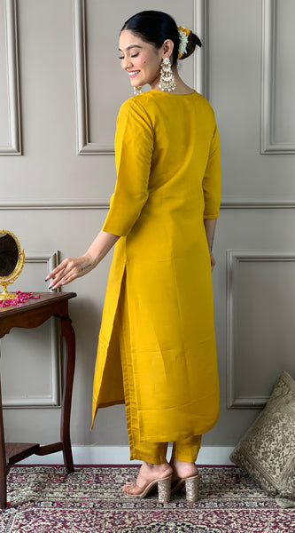 Mustard Embroidery Designer Kurta Set