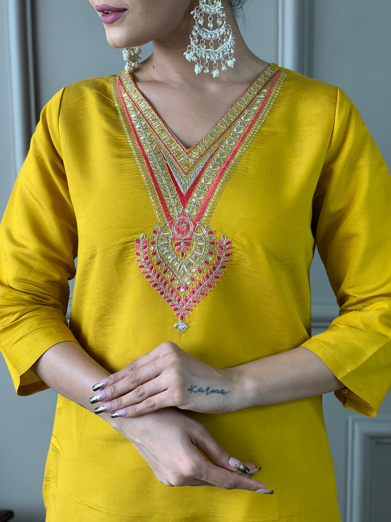 Mustard Embroidery Designer Kurta Set