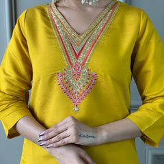 Mustard Embroidery Designer Kurta Set
