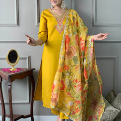 Mustard Embroidery Designer Kurta Set