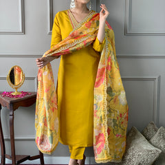 Mustard Embroidery Designer Kurta Set