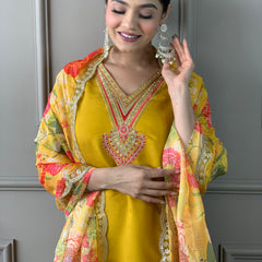 Mustard Embroidery Designer Kurta Set