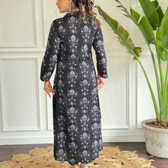 Black Foil Print Flared Dresses